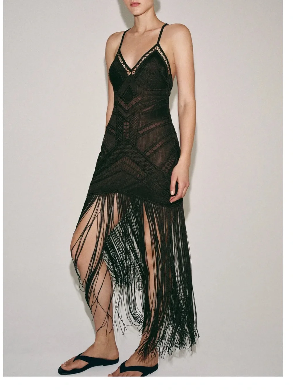 Zara NWT formal wedding guest dress crochet texture brown Fringe Maxi Dress - Picture 1 of 12